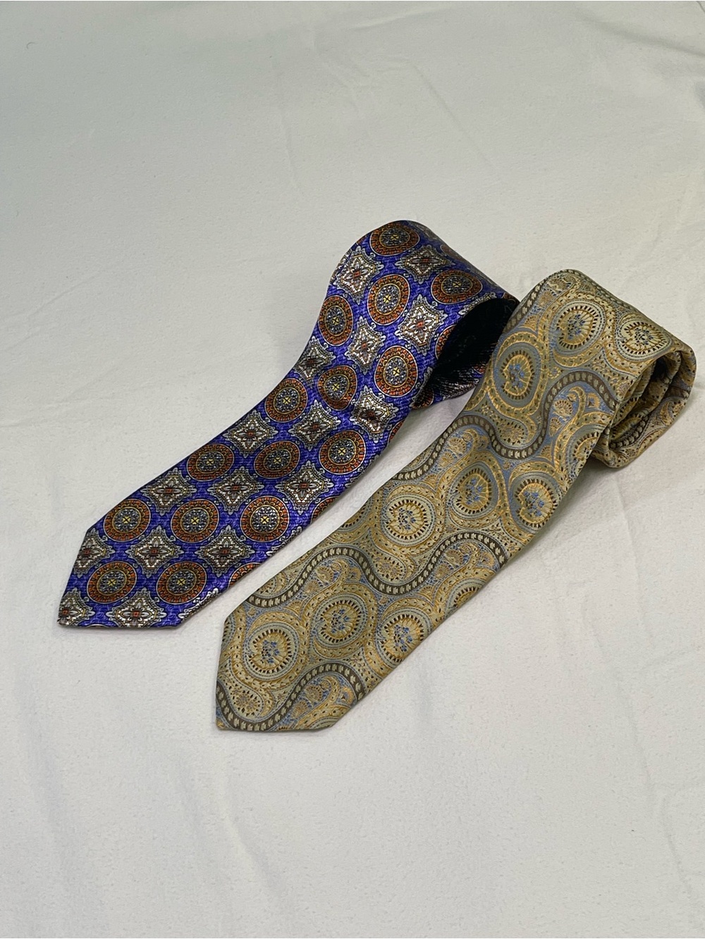 Robert Talbott Medallion Silk Ties - Blue and Tan